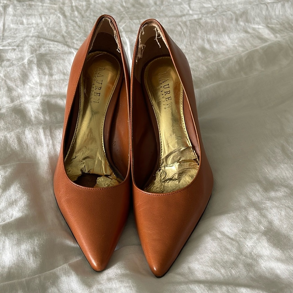 Ralph Lauren Burnt Orange Leather Pointed-Toe Heels